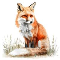 AI Generated a red fox is sitting on a rock in the grass photo