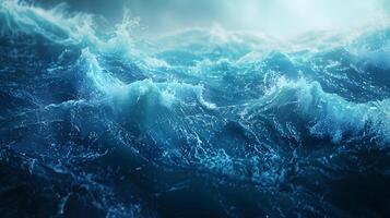 AI Generated Vast body of water with crashing waves, electric blue sky photo