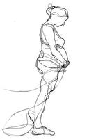 AI Generated A pregnant woman in a black and white drawing, holding her belly photo
