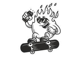 Line art character of fire flame jumping on the board vector