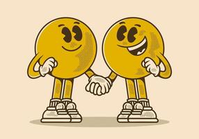 Vintage character of two ball head, in hand in hand pose vector