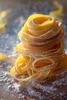 AI Generated Closeup of pasta stack, a staple food in Italian cuisine photo