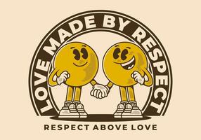 Love made by respect. Vintage character of two ball head, in hand in hand pose vector