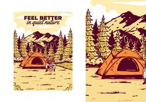 Camping in nature. Vintage outdoor illustration design vector