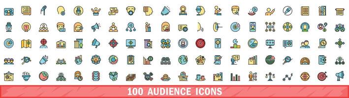 100 audience icons set, color line style vector