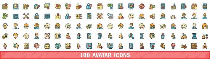 100 avatar íconos colocar, color línea estilo vector