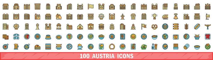 100 austria icons set, color line style vector