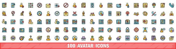 100 avatar icons set, color line style vector