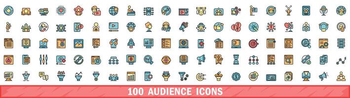 100 audience icons set, color line style vector