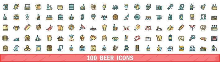 100 cerveza íconos colocar, color línea estilo vector