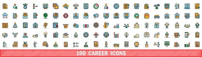 100 career icons set, color line style vector