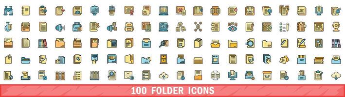 100 folder icons set, color line style vector