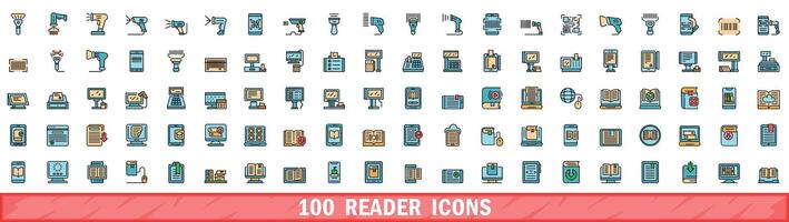 100 reader icons set, color line style vector