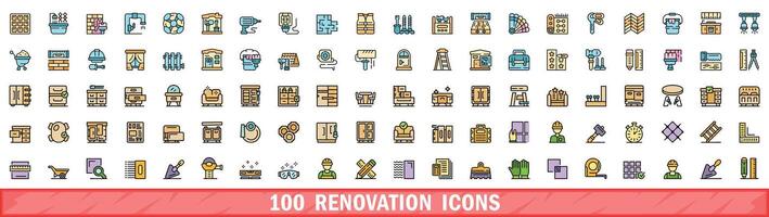 100 renovación íconos colocar, color línea estilo vector