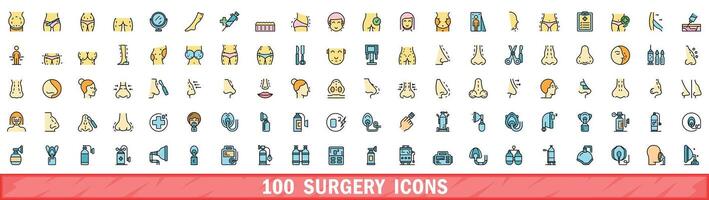 100 surgery icons set, color line style vector