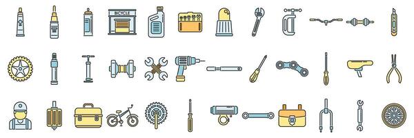 Bicycle repair icons set vector color line