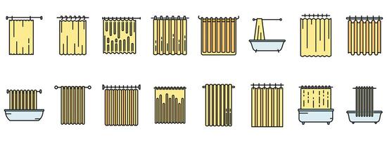 Shower curtain icons set vector color line