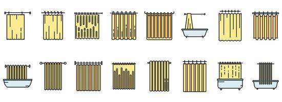 Shower curtain icons set vector color line