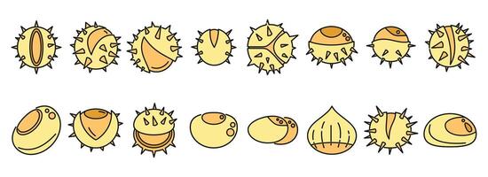 Chestnut icons set vector color line