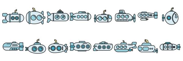 Bathyscaphe icons set vector color line