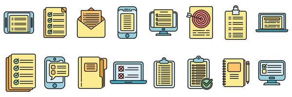 Assignment icons set vector color line