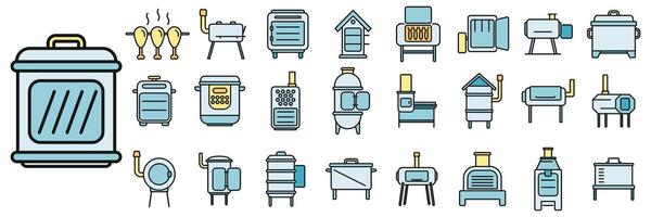 Smokehouse icons set vector color line