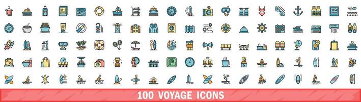 100 viaje íconos colocar, color línea estilo vector