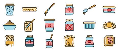 Chocolate paste icons set vector color line