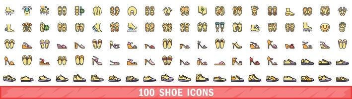 100 shoe icons set, color line style vector