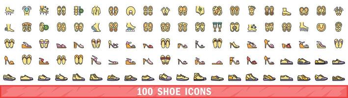 100 shoe icons set, color line style vector