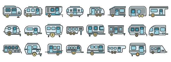 Auto camping icons outline vector. Home motor vector