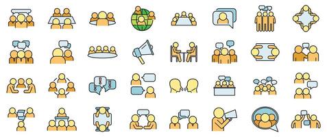 Discussion icons set vector color line