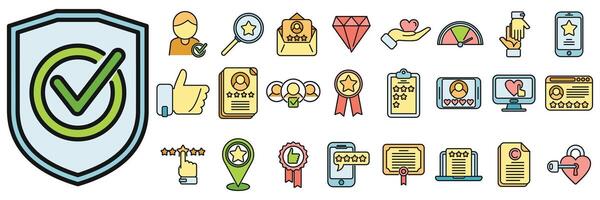 Credibility icons set vector color line