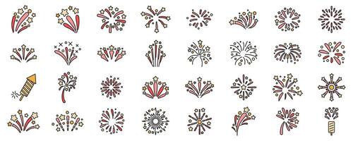 Firework icons set vector color line