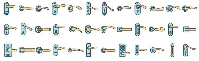 Door handles icons set vector color line