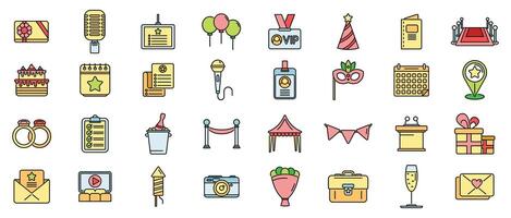 Event management icons set vector color line