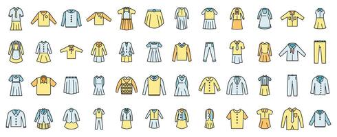 School uniform icons set vector color line