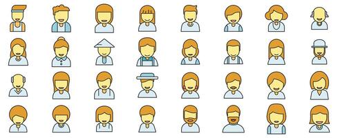 Smiling people icons set vector color line