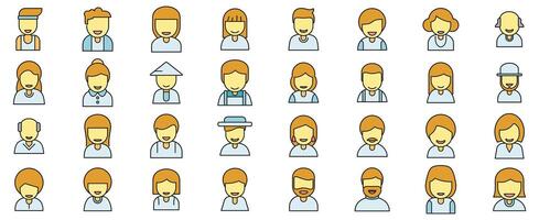 Smiling people icons set vector color line