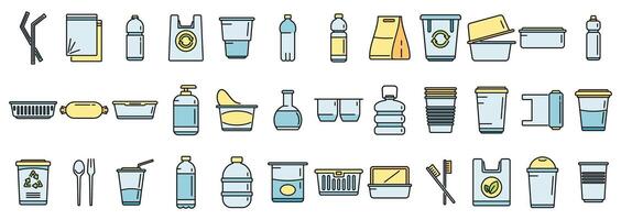 Biodegradable plastic icons set vector color line