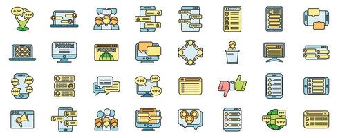 Forum icons set vector color line