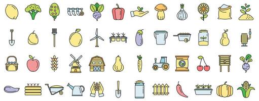 Eco farming icons set vector color line