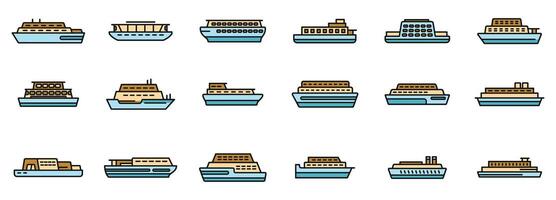 Ferry icons set vector color line