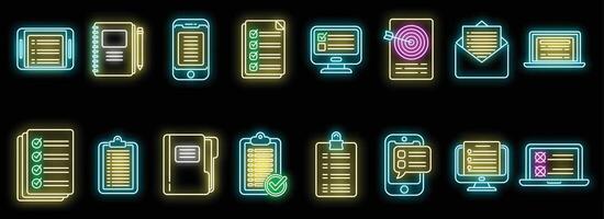 Assignment icons set vector neon