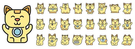 Lucky cat icons set vector color line