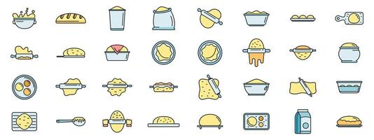 Dough icons set vector color line