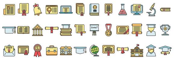 Degree icons set vector color line