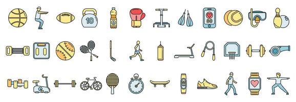 Physical activity icons set vector color line