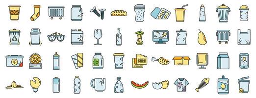 Waste icons set vector color line