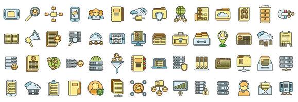 Customer database icons set vector color line